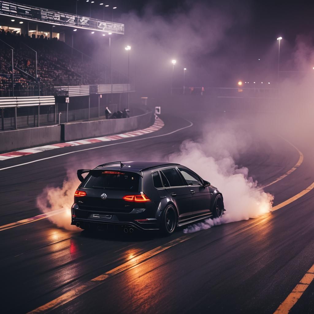 Black VW Golf 7R Drifting: Cinematic Car Photography
