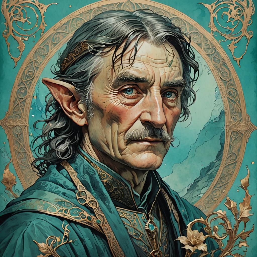 Elegant Elf Portrait in Rococo Frame, Art Nouveau Style