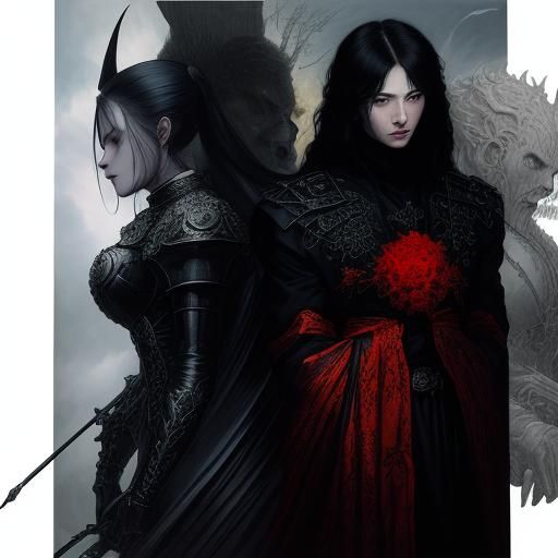 Demonic Pyromancer in Frozen Wasteland: Gothic Fantasy Art