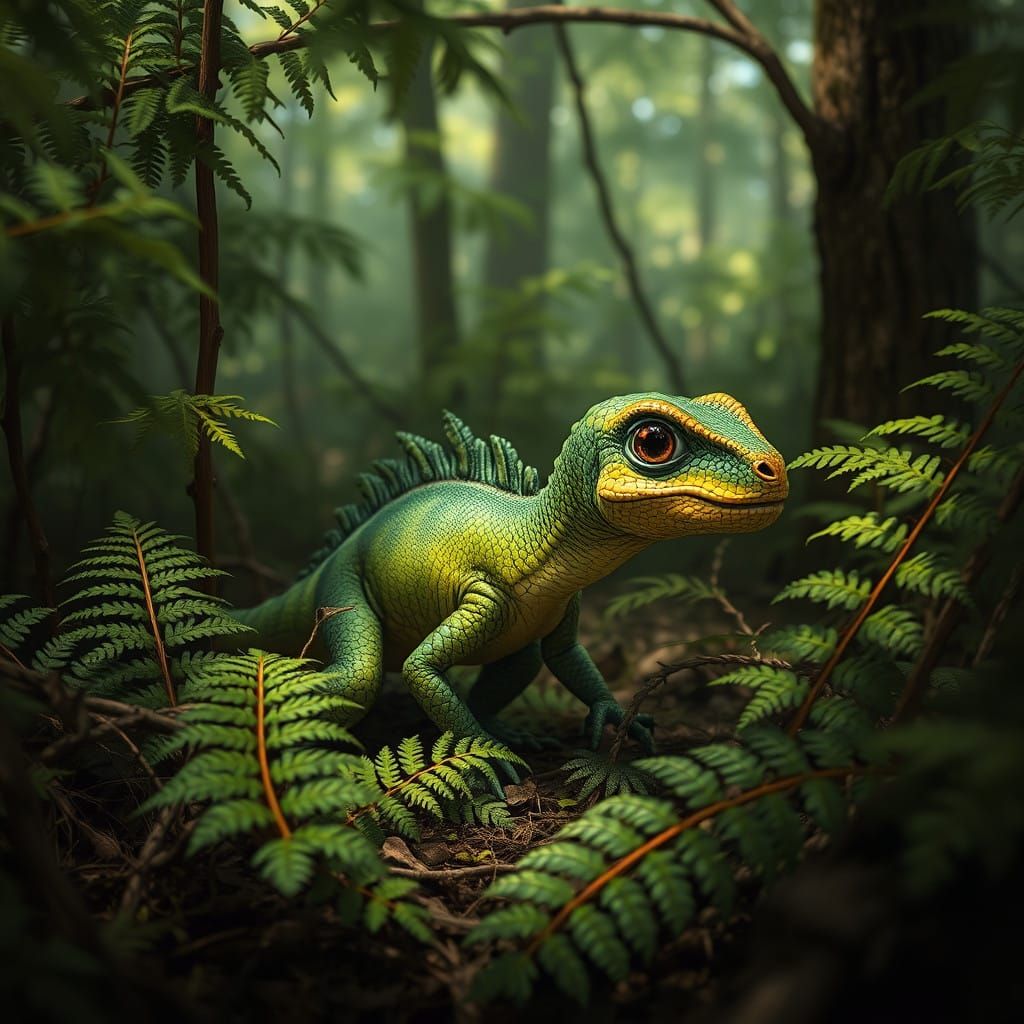 Moss-Covered Dinosaur Hides in Ancient Forest