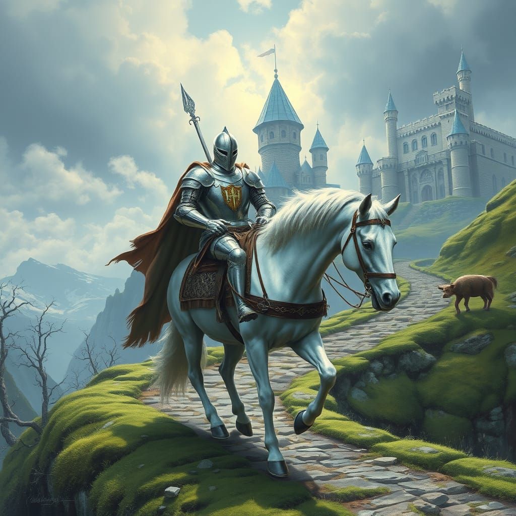 Knight on White Steed Departs King's Castle