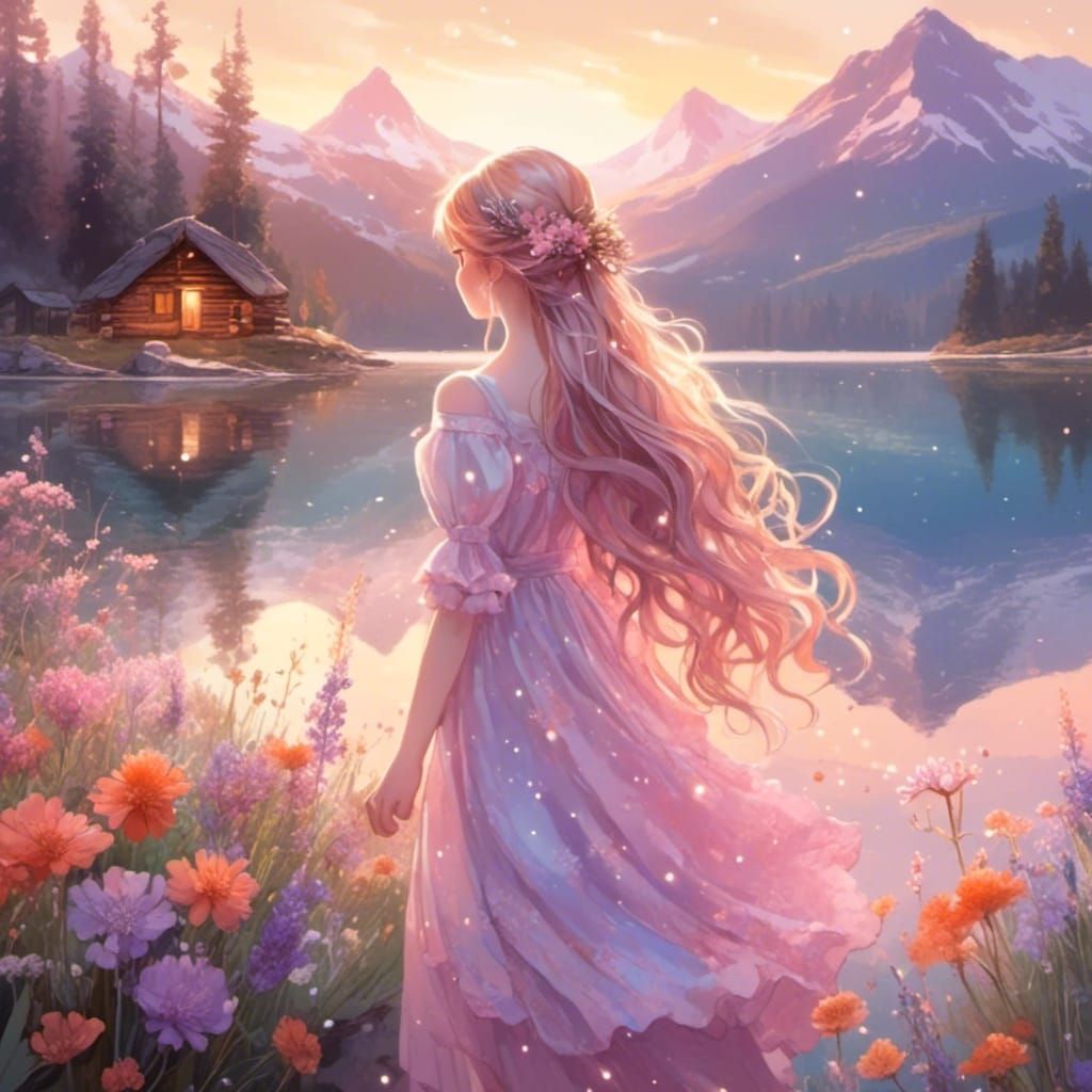Cute anime girl cherishing the nature