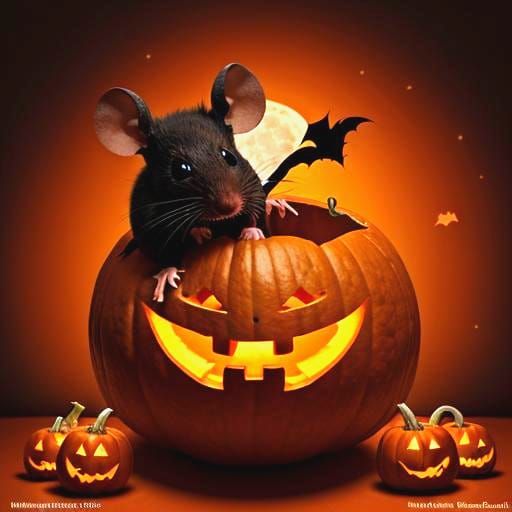 Cute Mouse Halloween Pumpkin Scene