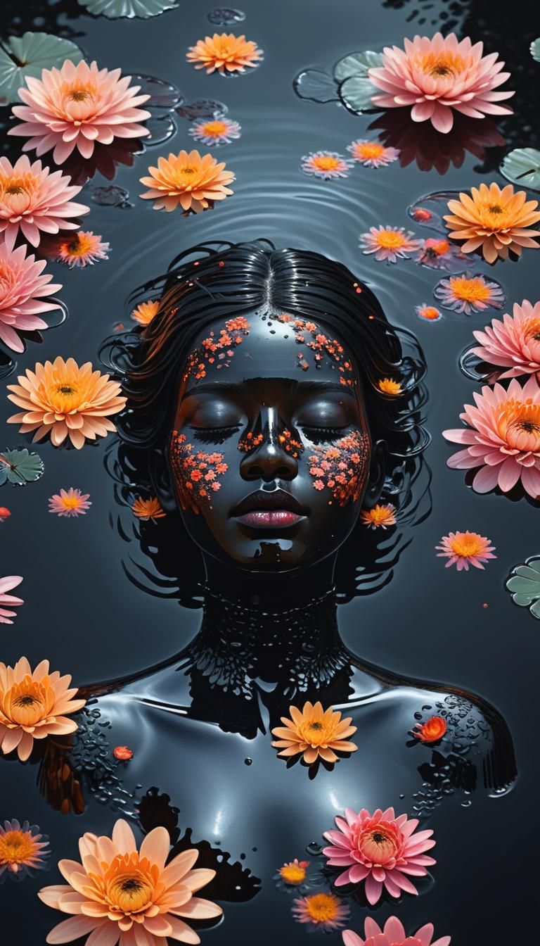 Black Glass Woman in Dark Lake