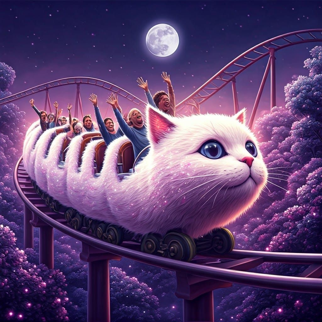 Luminescent Cat Rollercoaster in Ethereal Fantasy Style