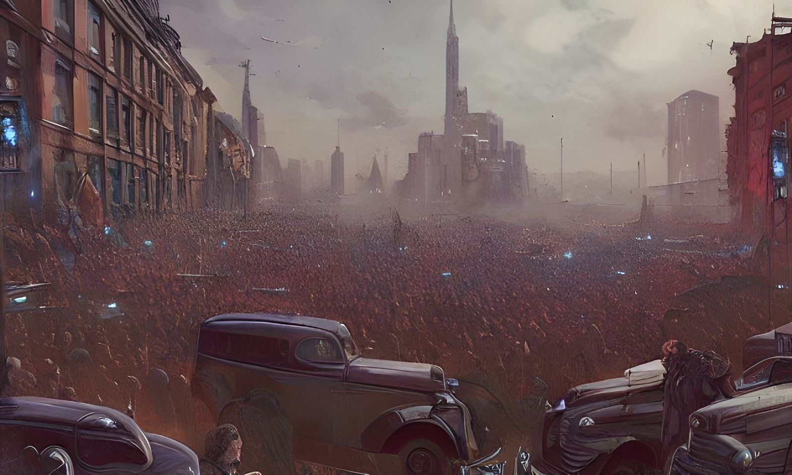 1940s Crowd in Comic Book Style