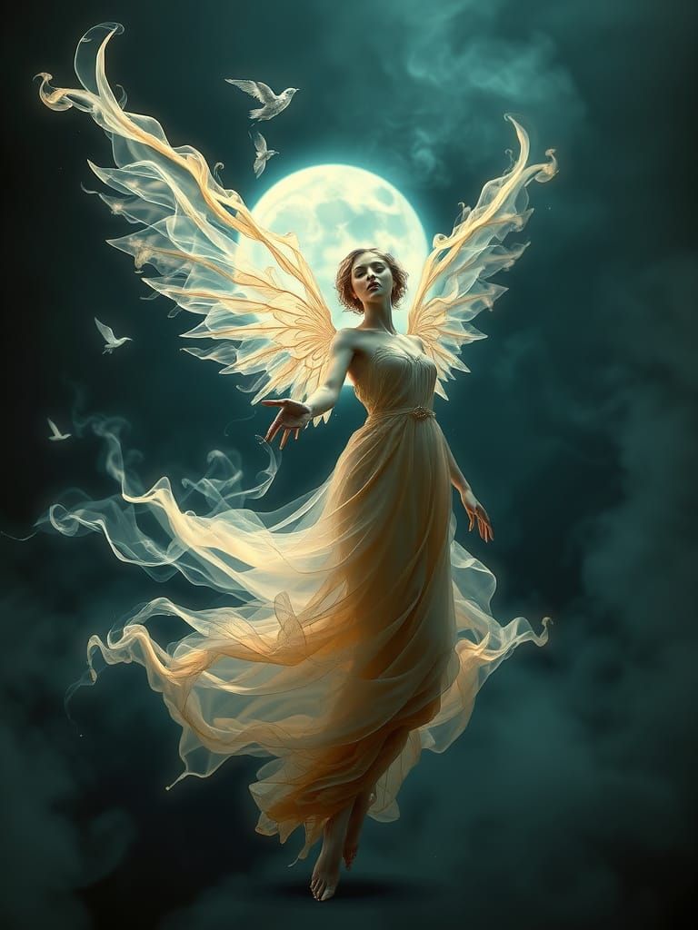 Ethereal Angel in Biomechanical Art Nouveau Style