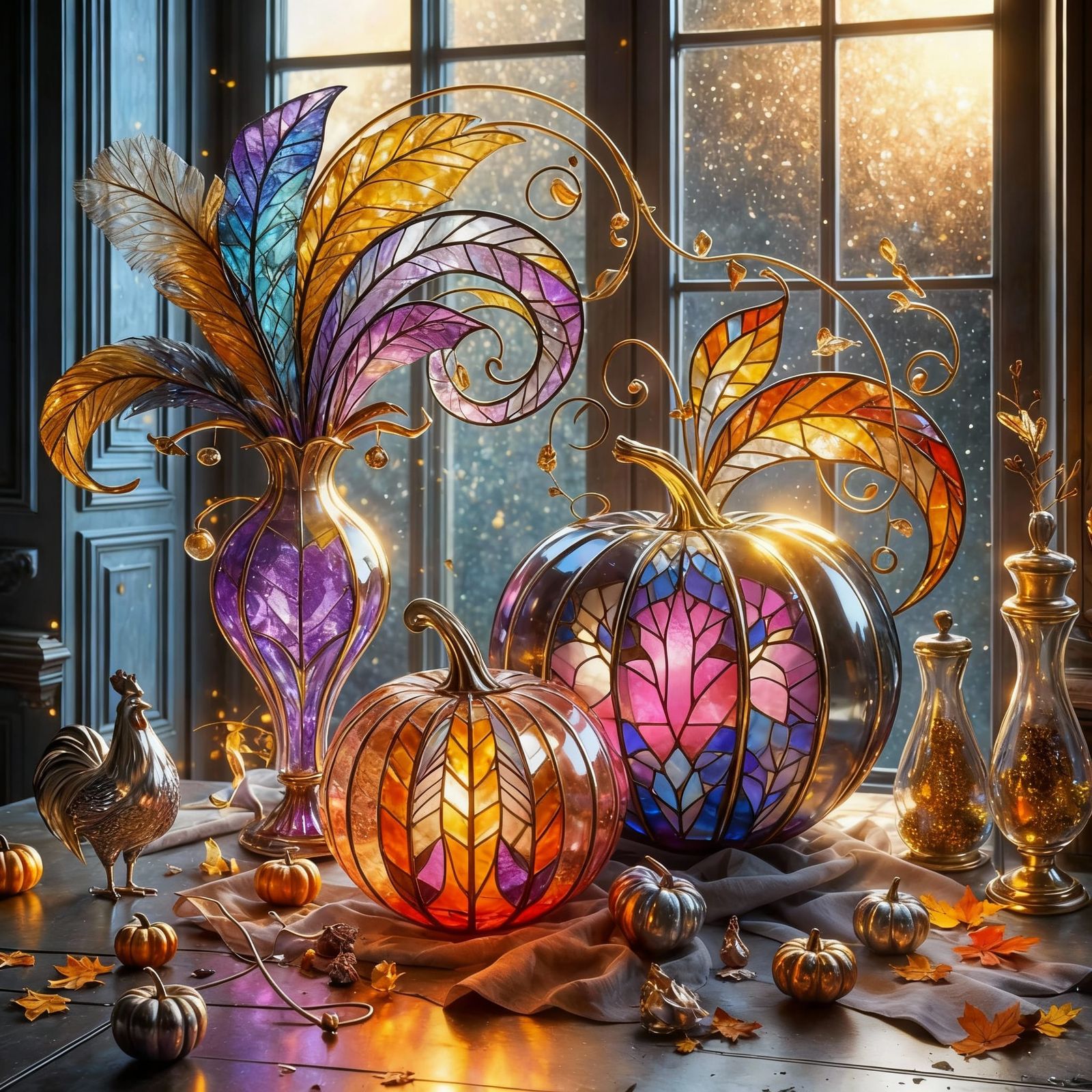 Stained Glass Pumpkins in Maximalist Autumn Kitchen