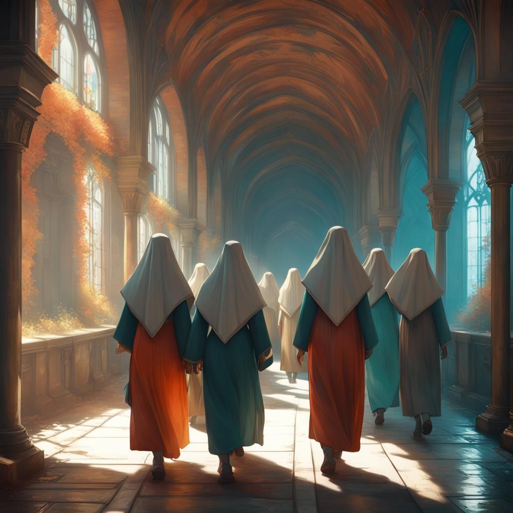 Nuns Walking to River: Dynamic Lighting Concept Art
