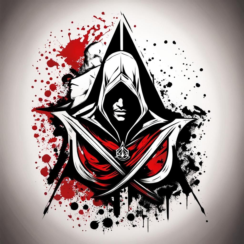 Assassin's Creed Logo in Trash Polka Tattoo Style