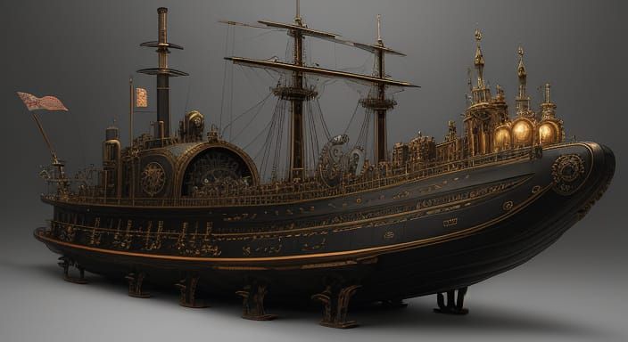 Steampunk Submarine's Mechanical Heart in Dark, Mystical Rea...