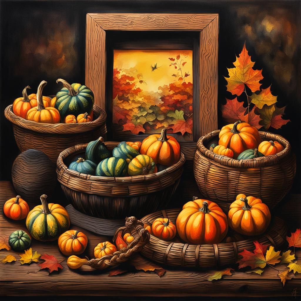 Vibrant Gourds in Chinese Ink Painting Style