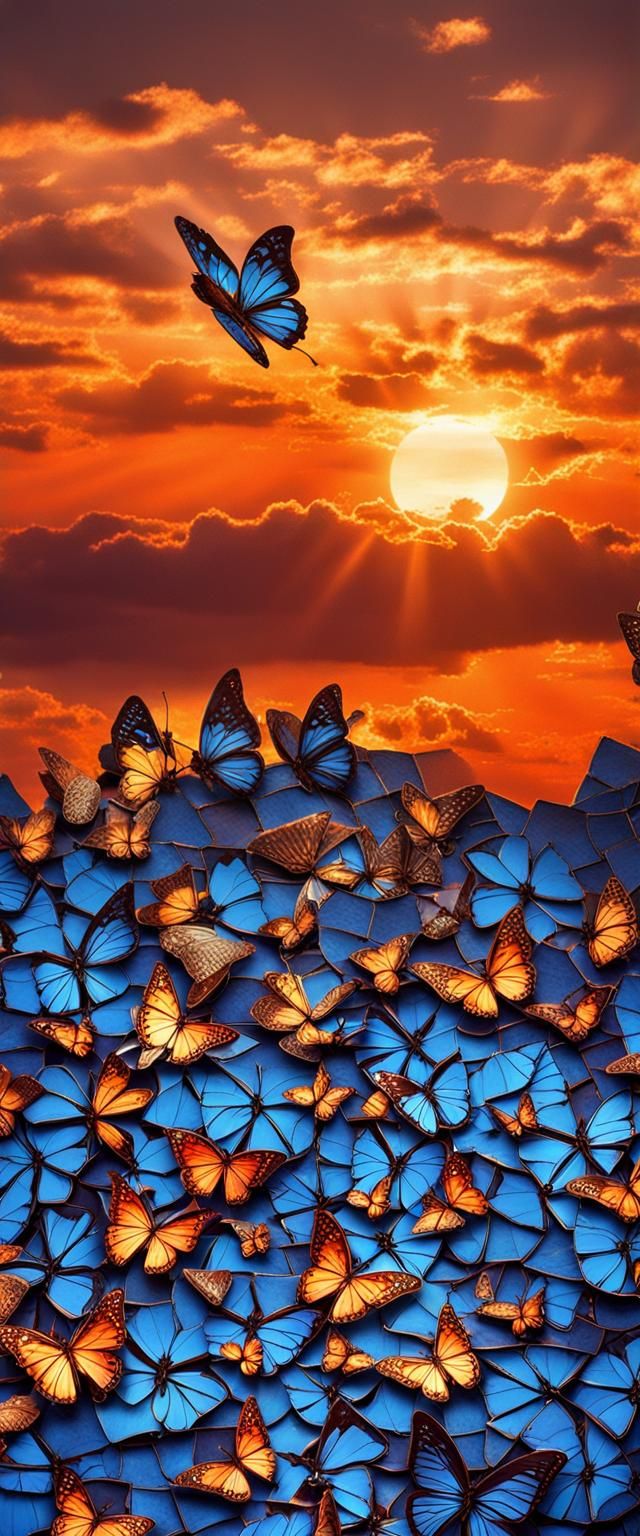Ethereal Sunset: Butterflies in Metallic Colors