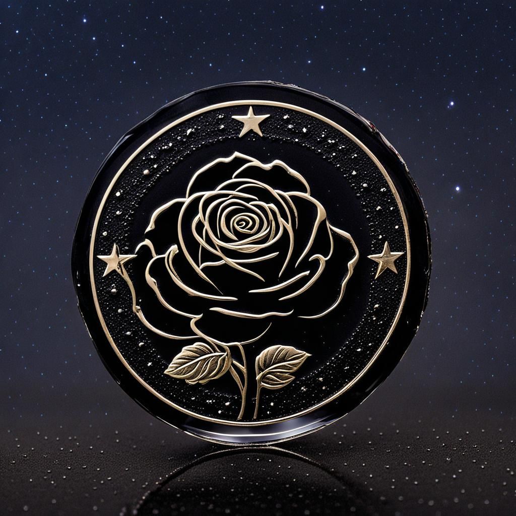 Black Crystal Coin with Rose Engraving