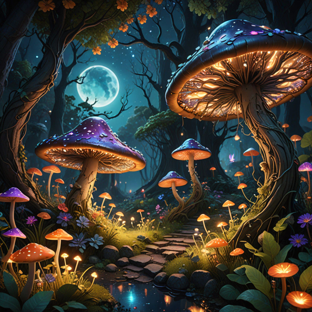 Dreamlike Garden Scene in Vibrant Colors