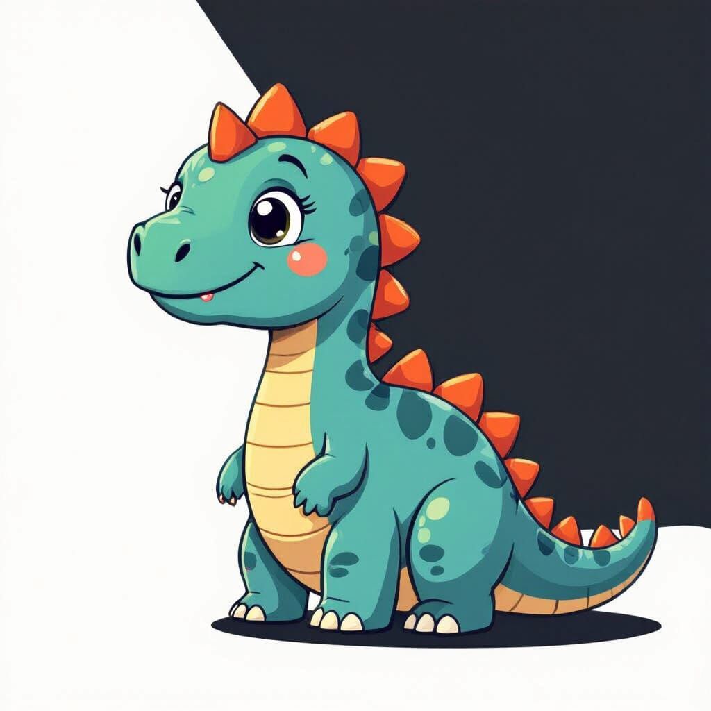 Cute Cartoon Dinosaur in Vibrant Children's Book Style