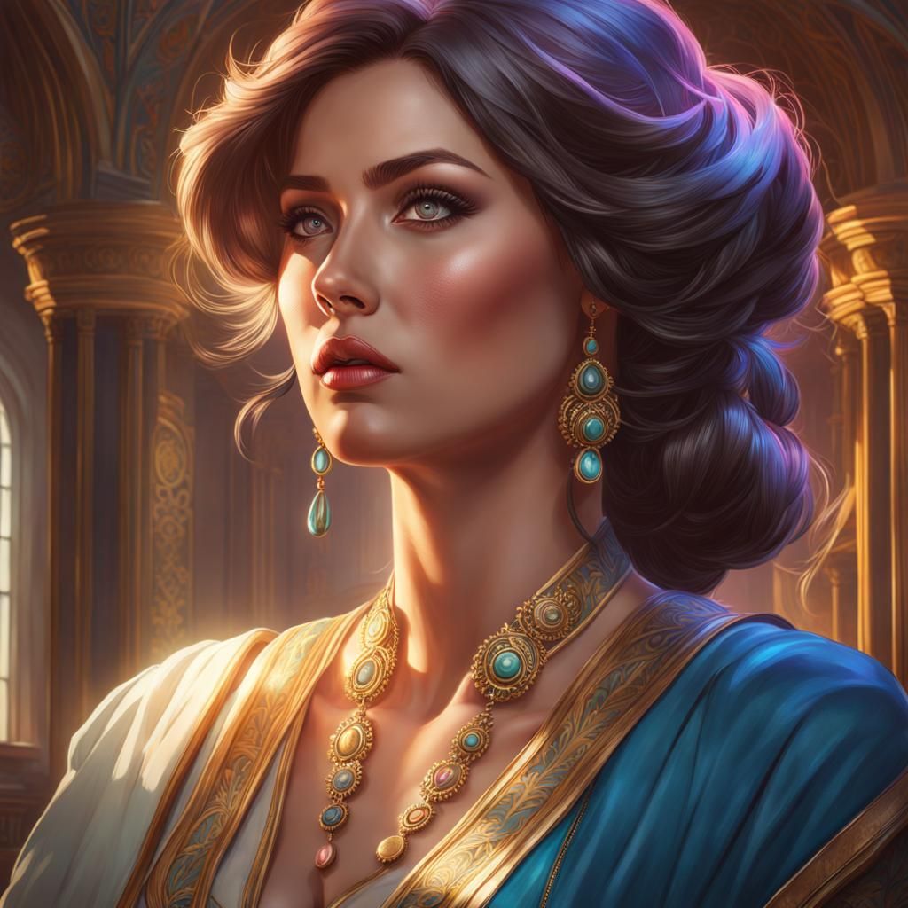 Woman Hypnotized: Hyperdetailed Portrait in Triadic Colors