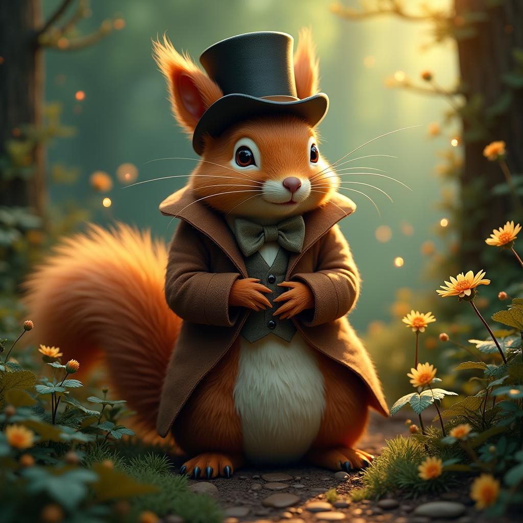 Enchanted Squirrel Gentleman in a Magical Forest