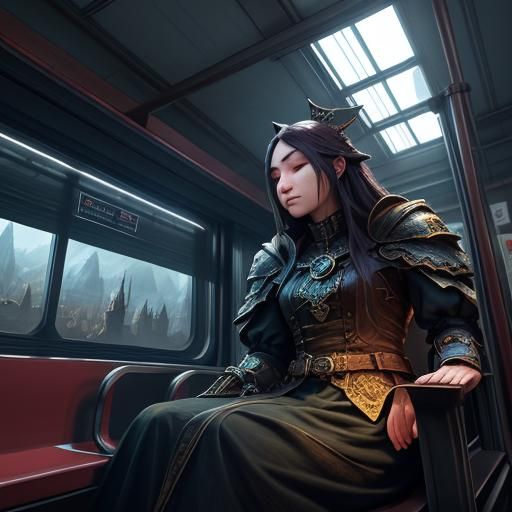 Girl Sleeping on Train: Fantasy Concept Art