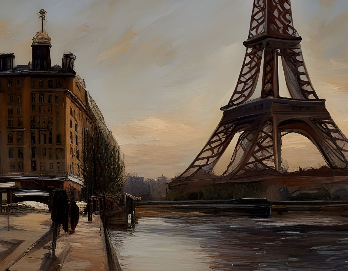 Eiffel Tower View in Realist Oil Painting Style