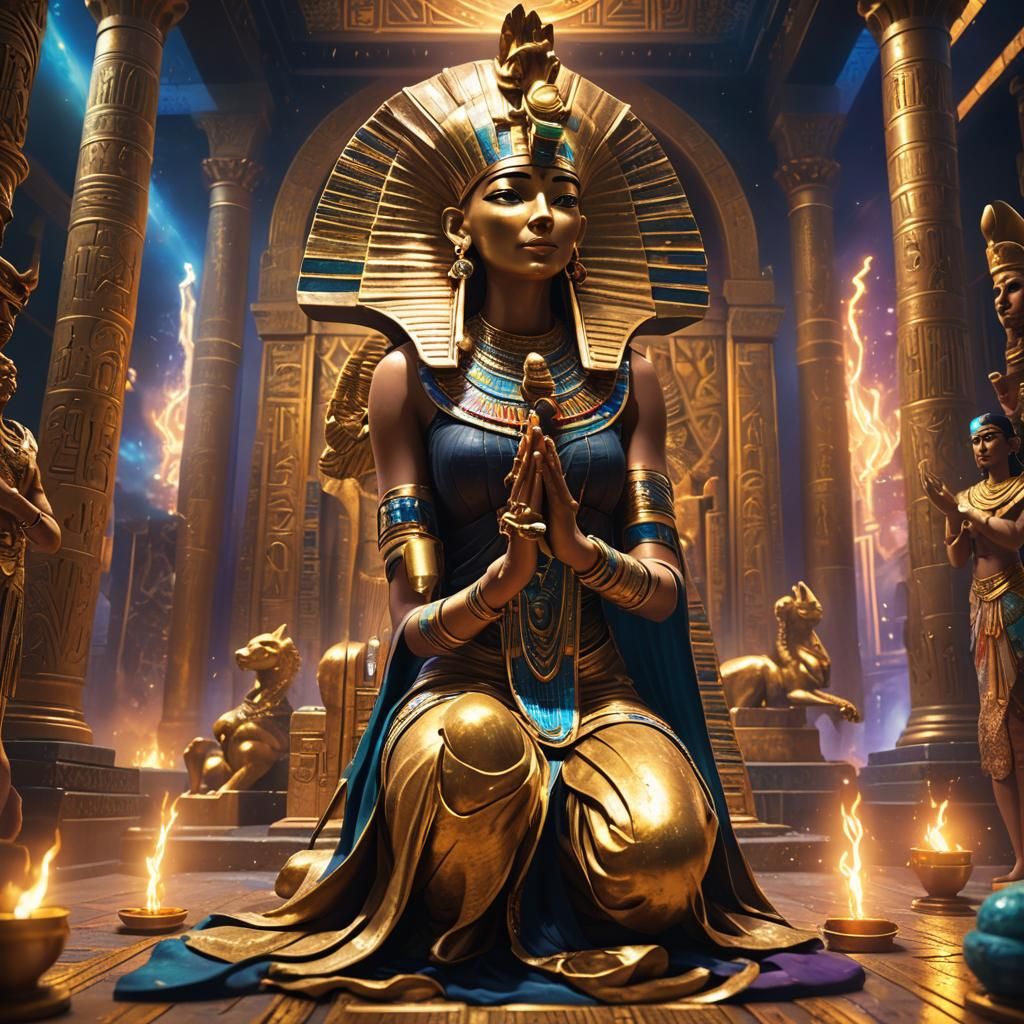 Egyptian High Priestess Praying to Golden God
