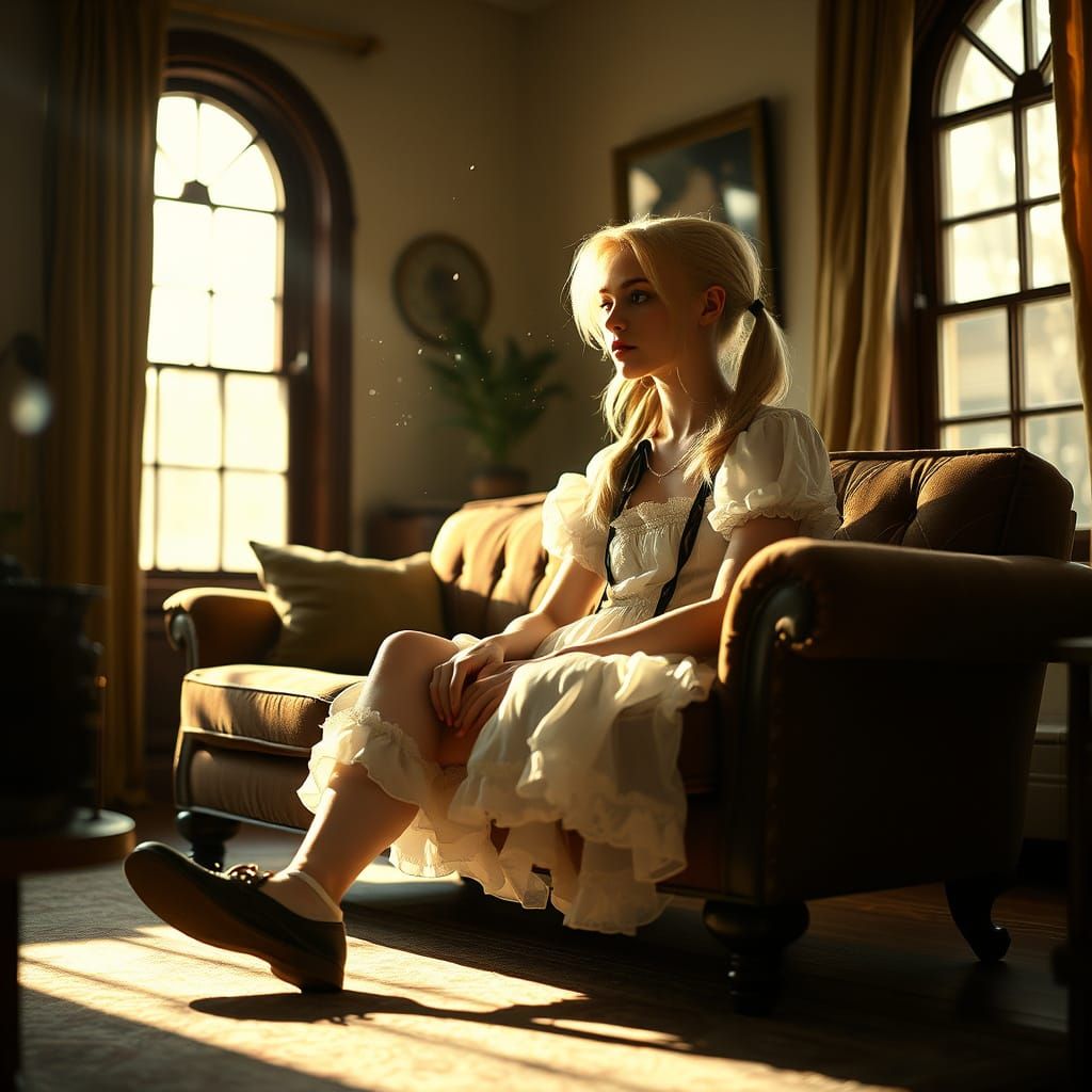 Brooding Androgyne in Frilly Dress: Cinematic Still