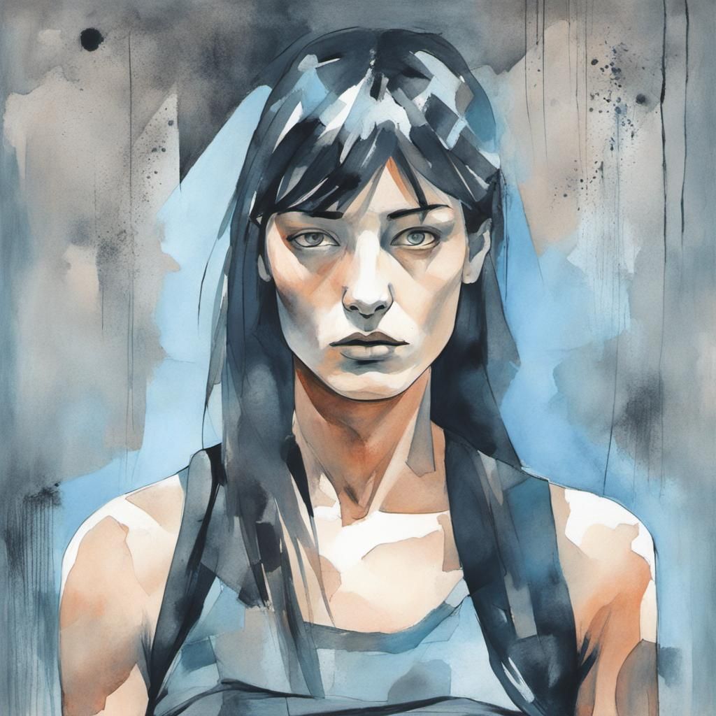 Melancholic Female Portrait in Cubist Style