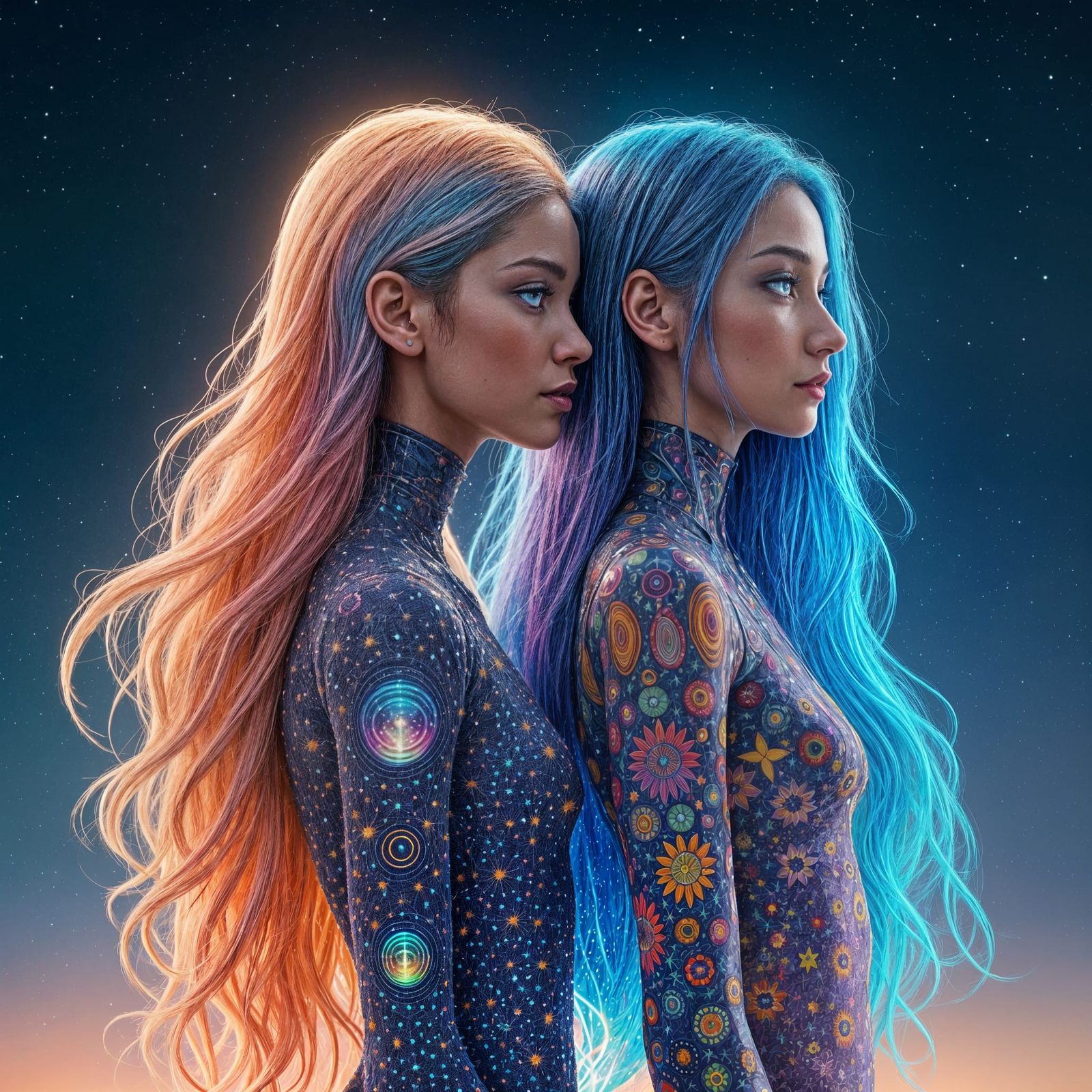 Hyperrealistic Body Art Under a Starry Night