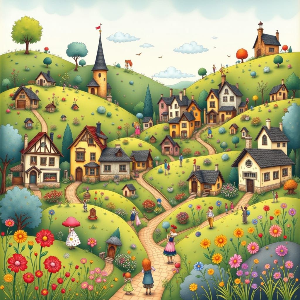 Whimsical Village with Charming Folk
