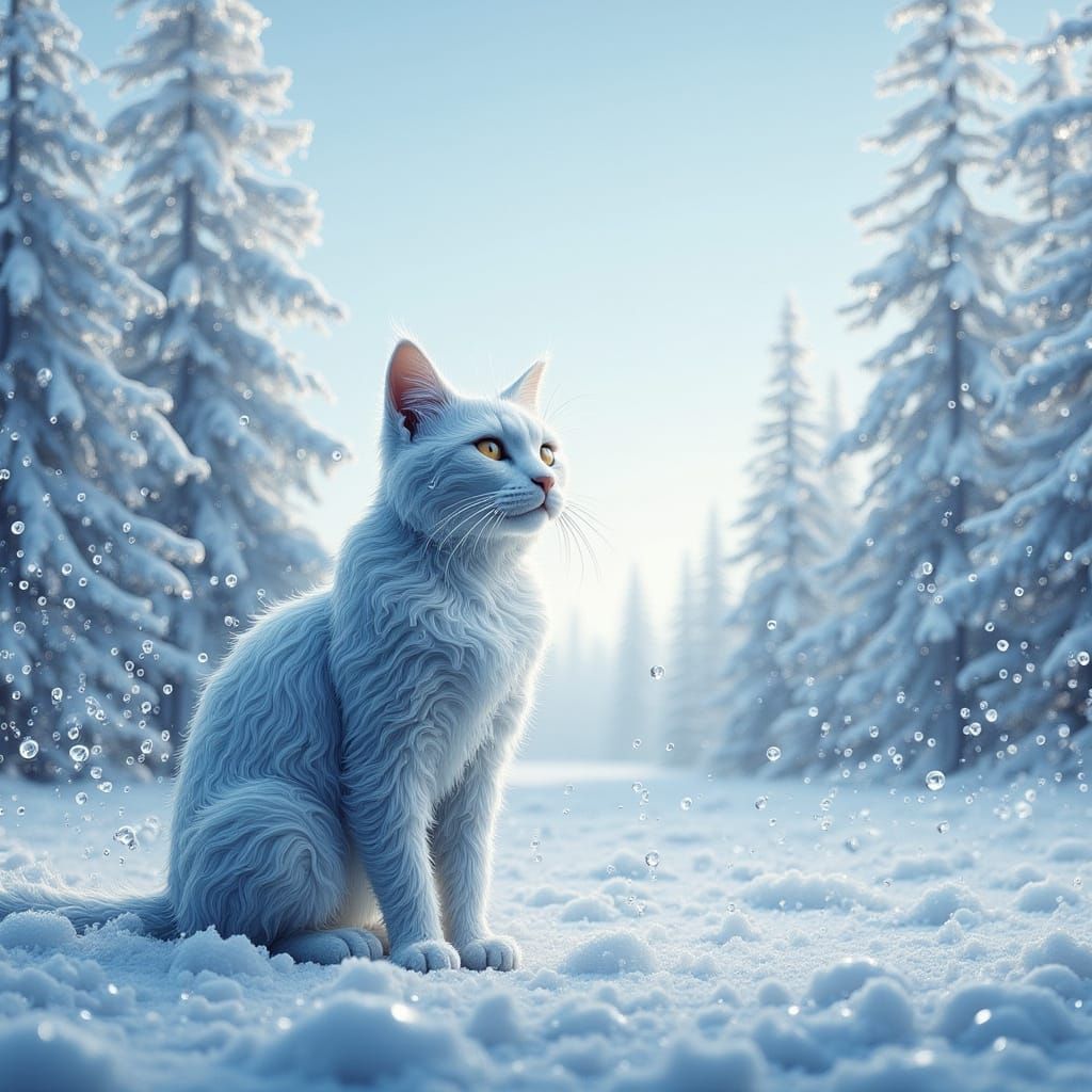 Crystal Cat with Spring and Winter Landscapes