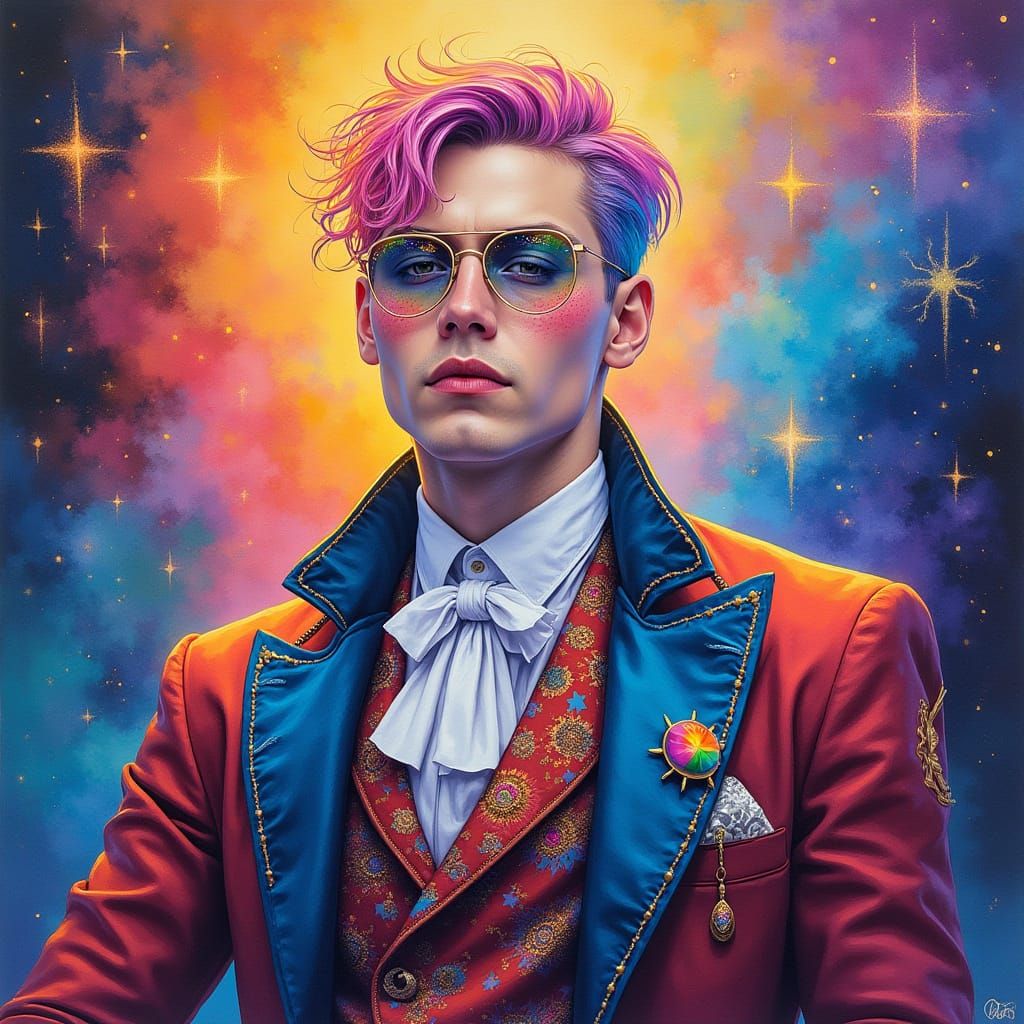 Ethereal Cosmic Visionary in Rainbow Opulence