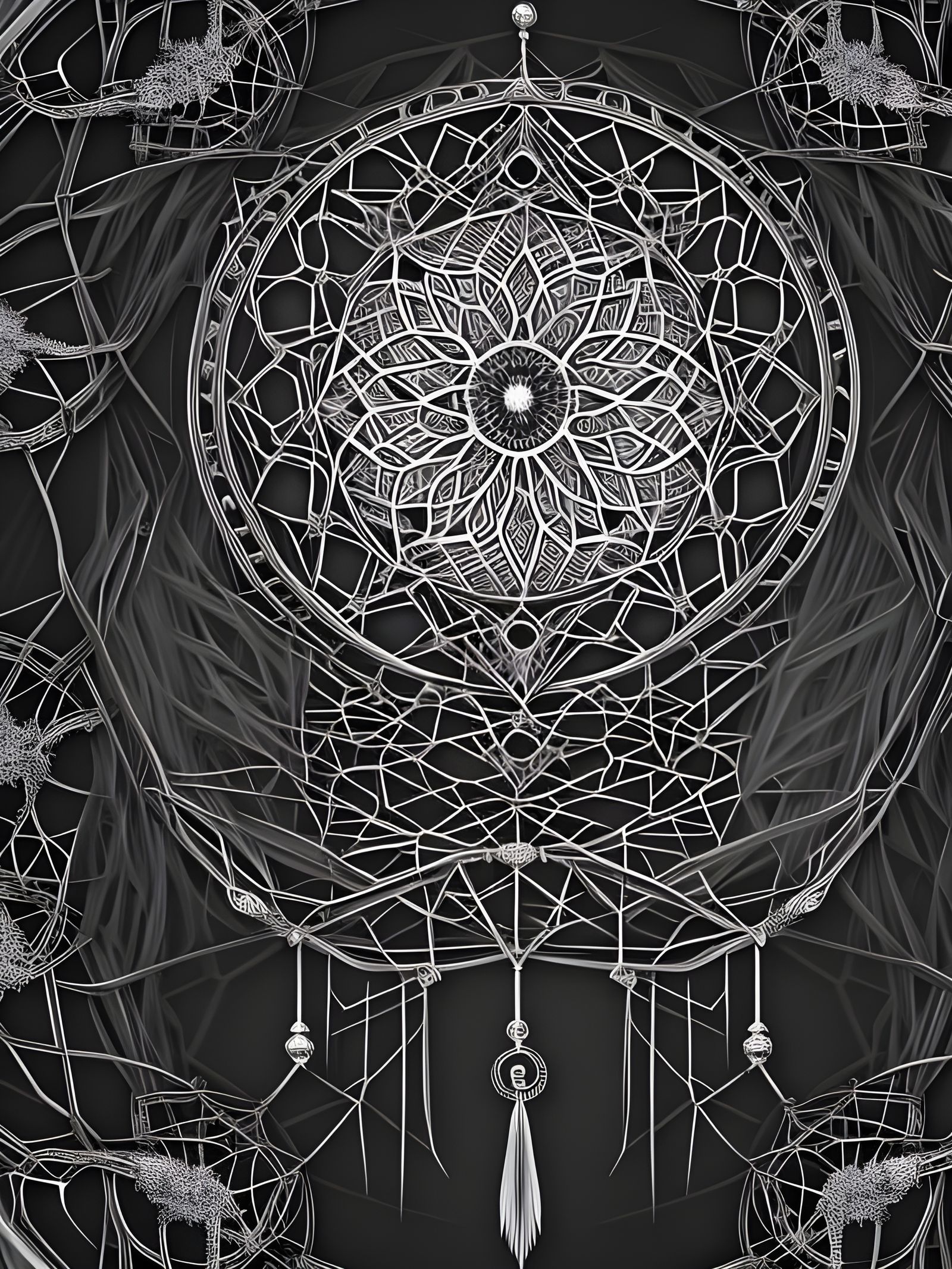 Gothic Bone Dreamcatcher: Hyperrealistic Web Art
