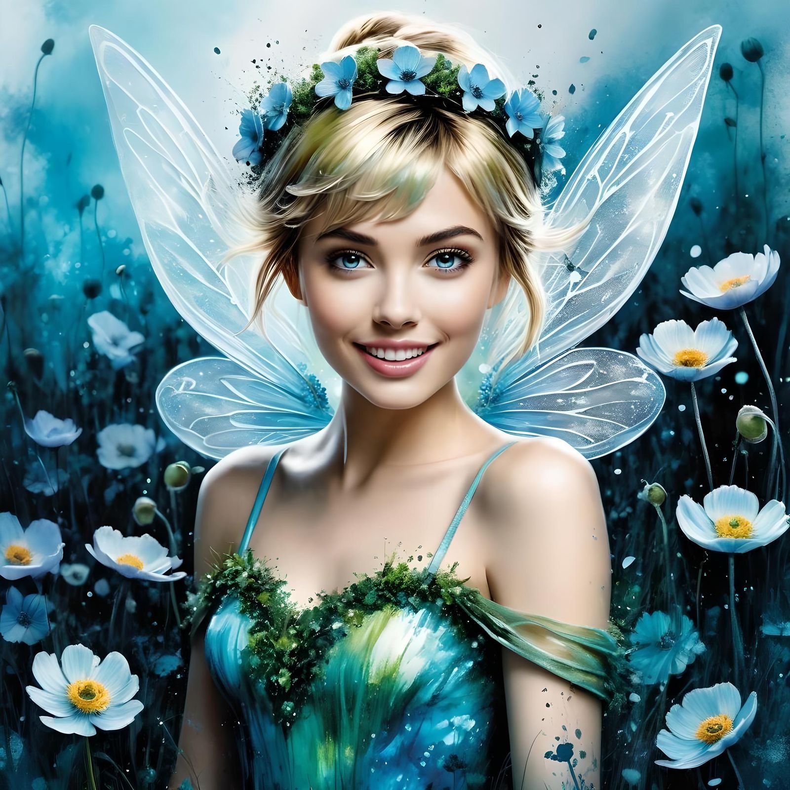 Tinker-bell Fairy in Field of Flowers
