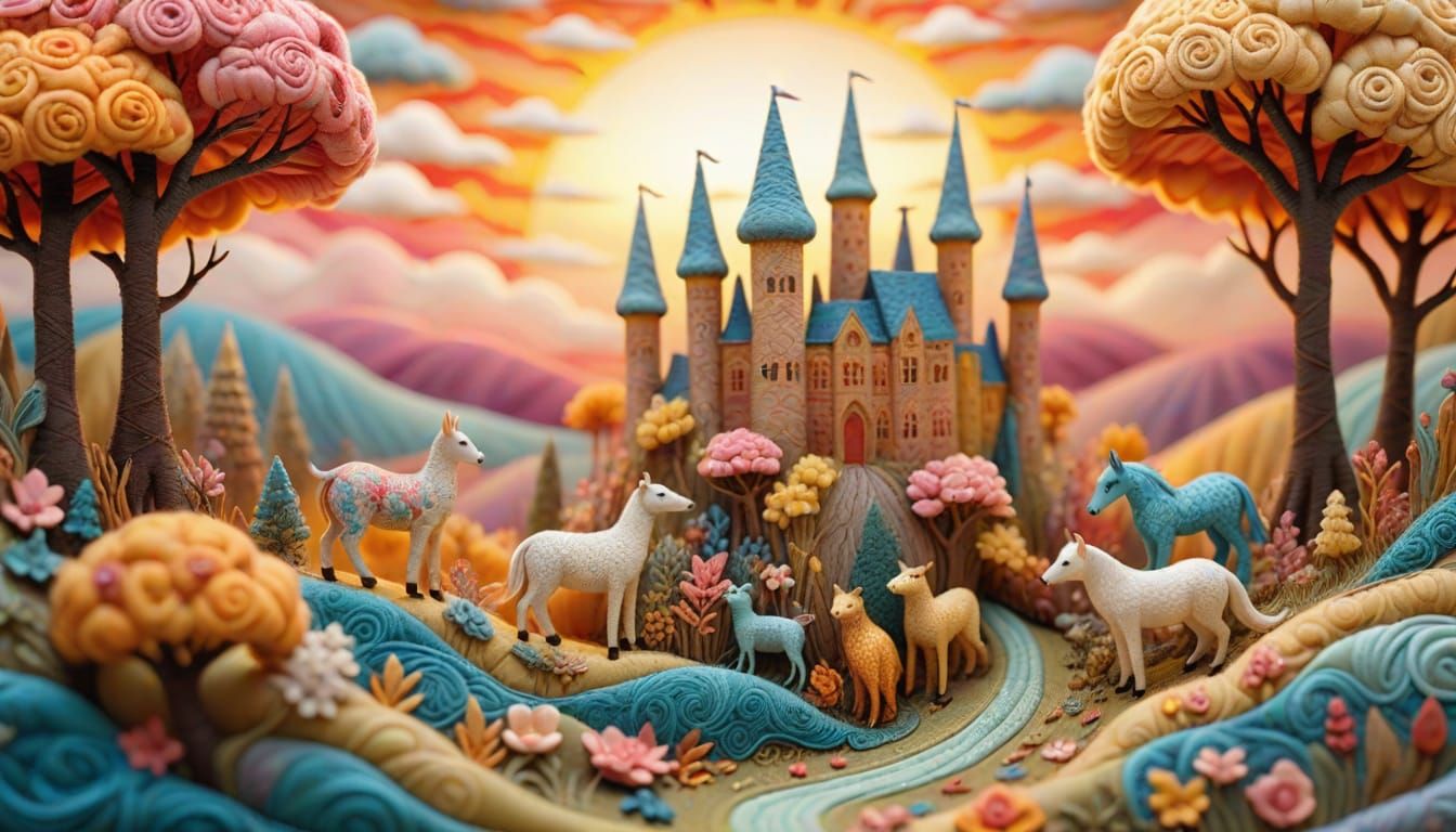 Vibrant Fabric Landscape at Sunset