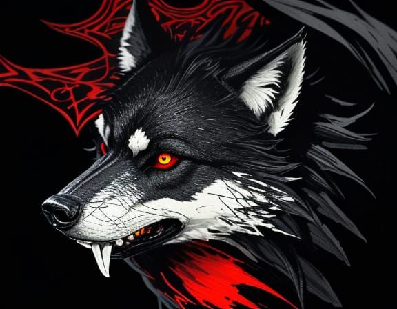Gothic Wolf Head in Jolly Roger Style with Bongs