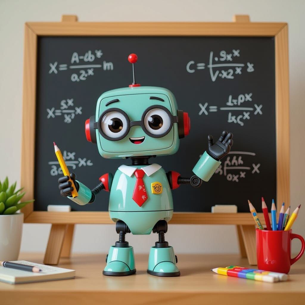 Cute Robot Teacher Math Equations Cartoon Style