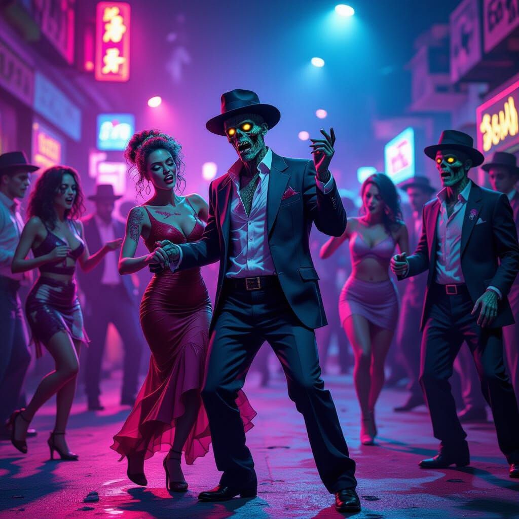 Zombie Rumba Dancers Under Neon Lights