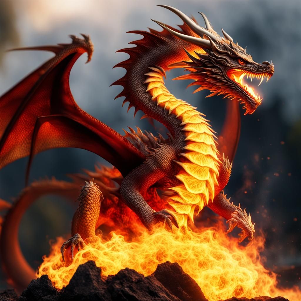 Majestic Dragon Breathing Fire