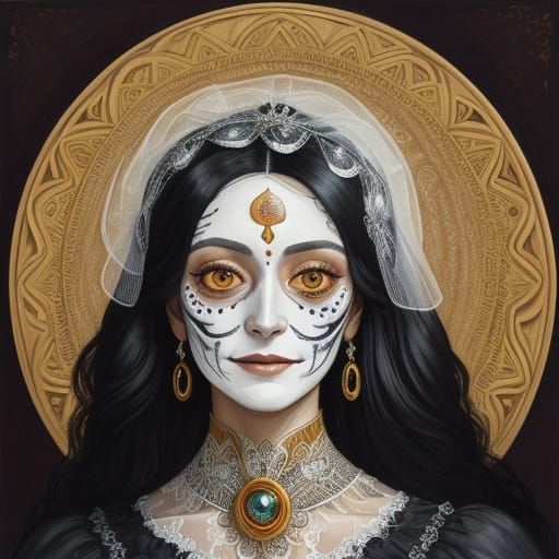 Day of the Dead Bride Portrait, Vibrant Oil Painting