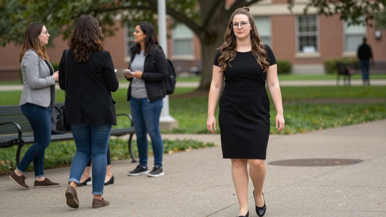 Attractive Librarian Flirts in Park at Night