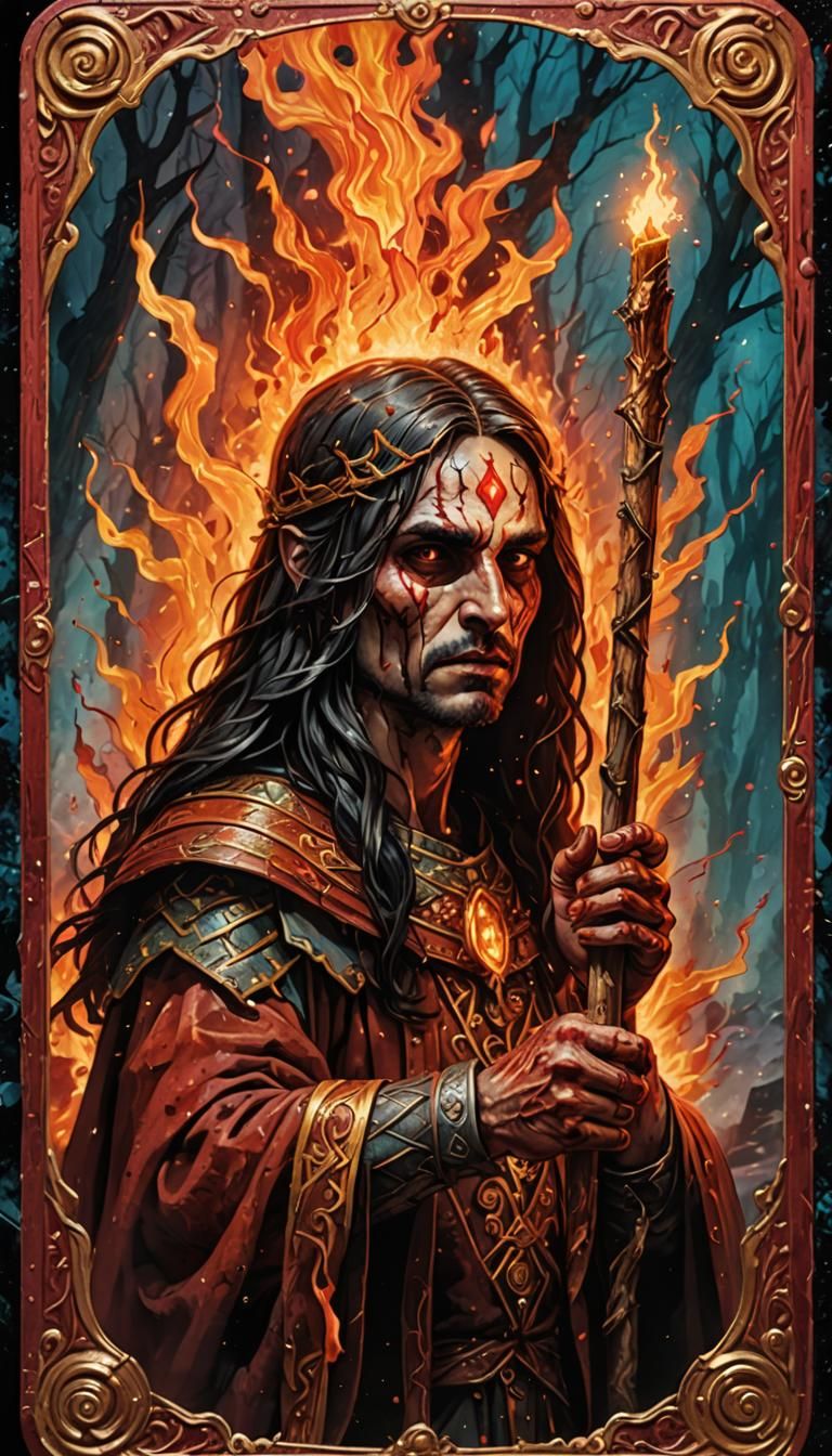 Detailed Ace of Wands Tarot Card in Splash Art