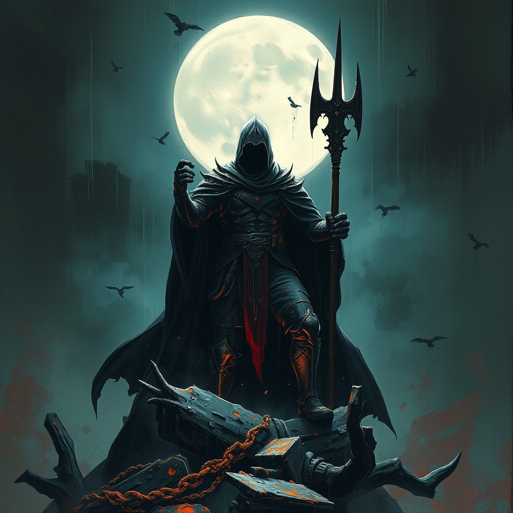Medieval Moon Knight in Sinister Dark Fantasy Style