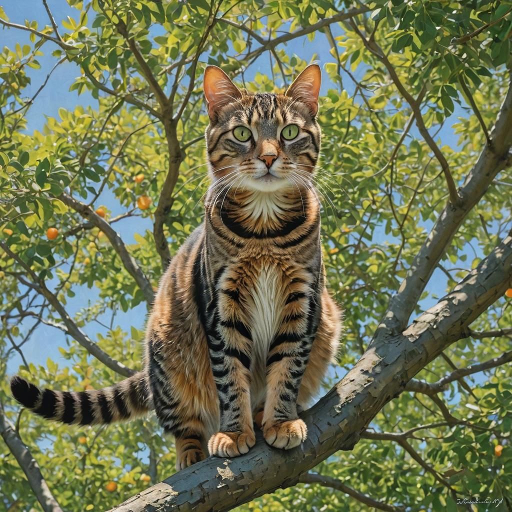 Summer Tabby Cat in Dappled Tree Shade