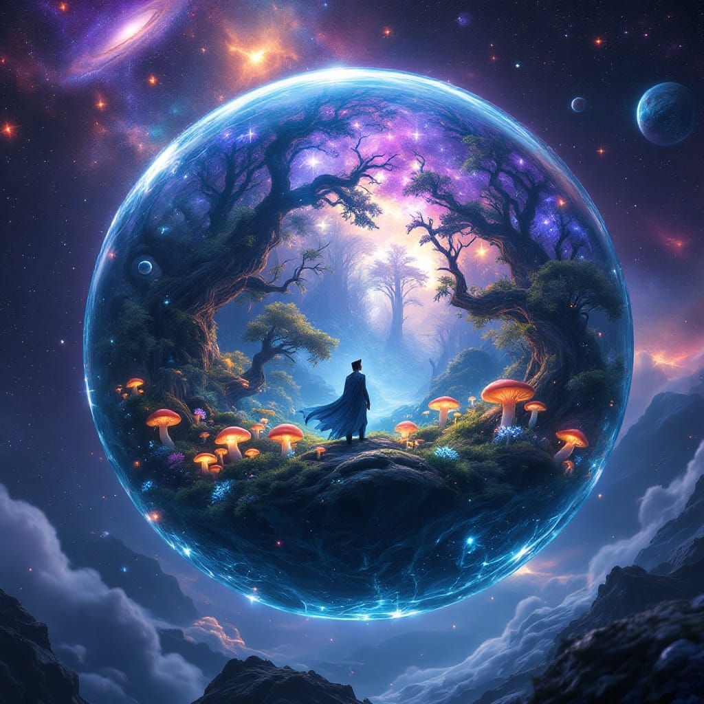 Ethereal Elven Prince in a Crystal Water Sphere