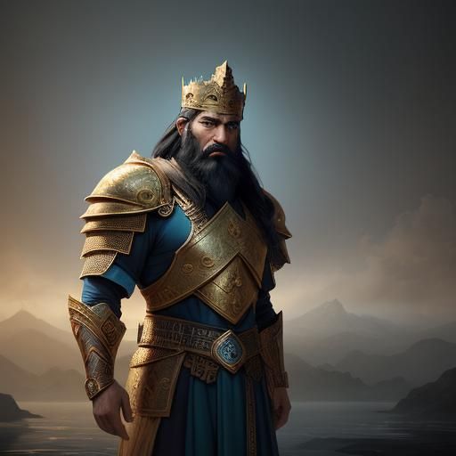 Assyrian King Portrait in Matte Painting Style