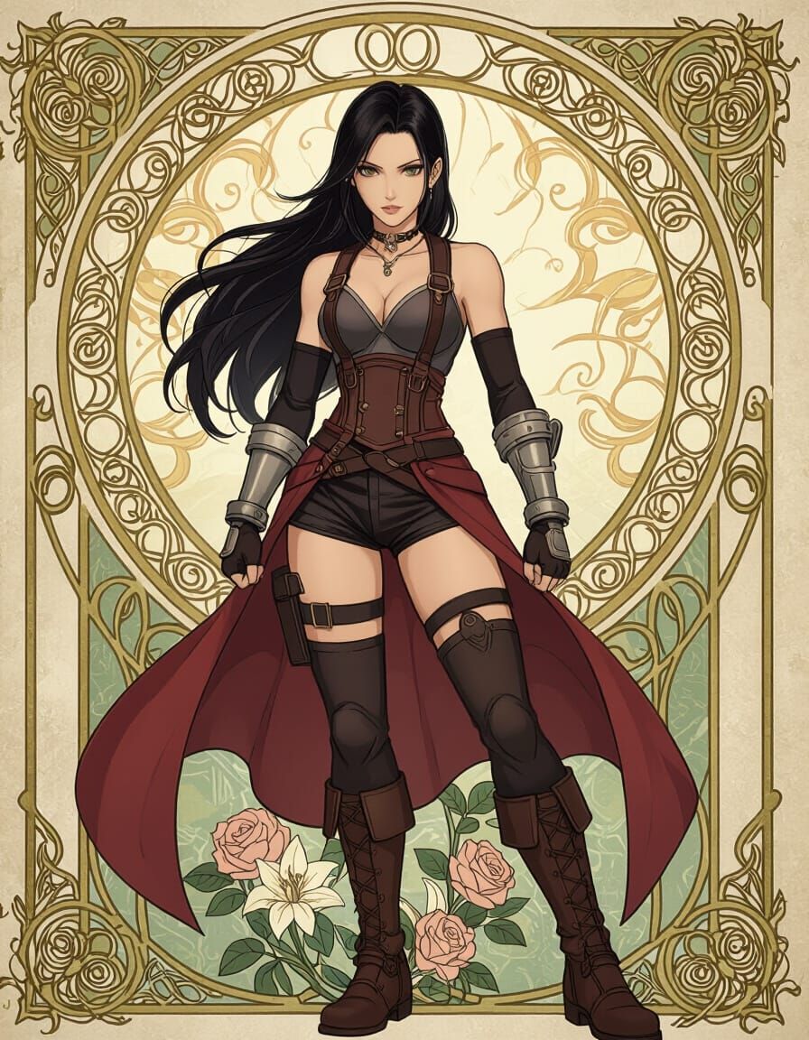 Tifa Lockhart as Art Nouveau Masterpiece in Vintage Poster S...
