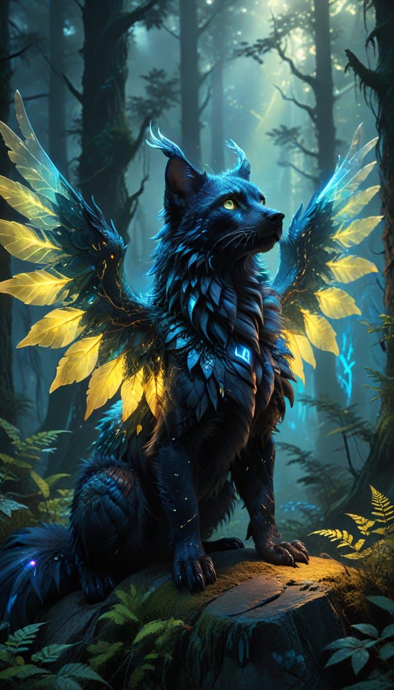 Bioluminescent Forest Guardian Creature with Glowing Eyes