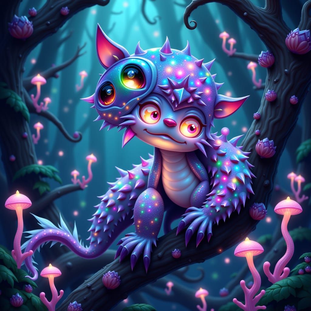 Bioluminescent Creature in Lush Alien Forest