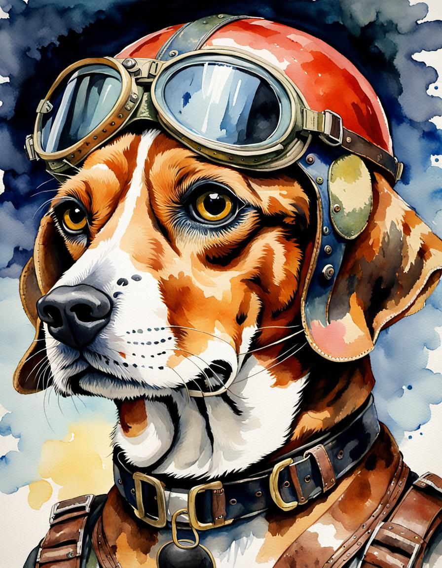 Anthropomorphic Beagle Pilot in Gouache Watercolor Style
