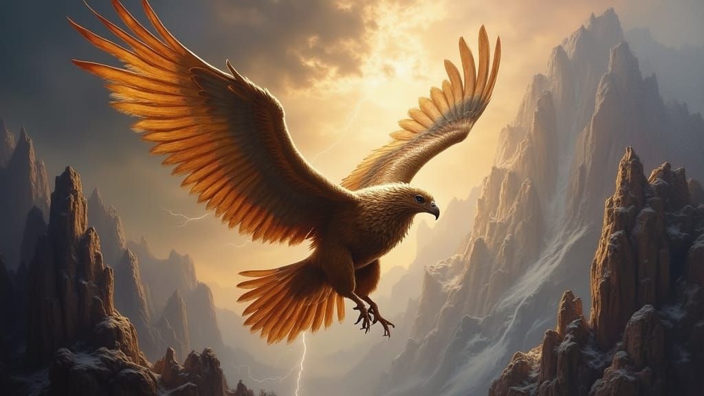 Griffin Soaring Through Stormy Skies as Oil Painting